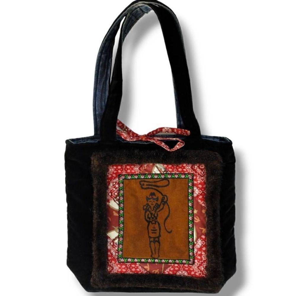 Timi & Leslie Womens Bag Medium Velvet Western Cowboy Denim‎ Tote Black Purse